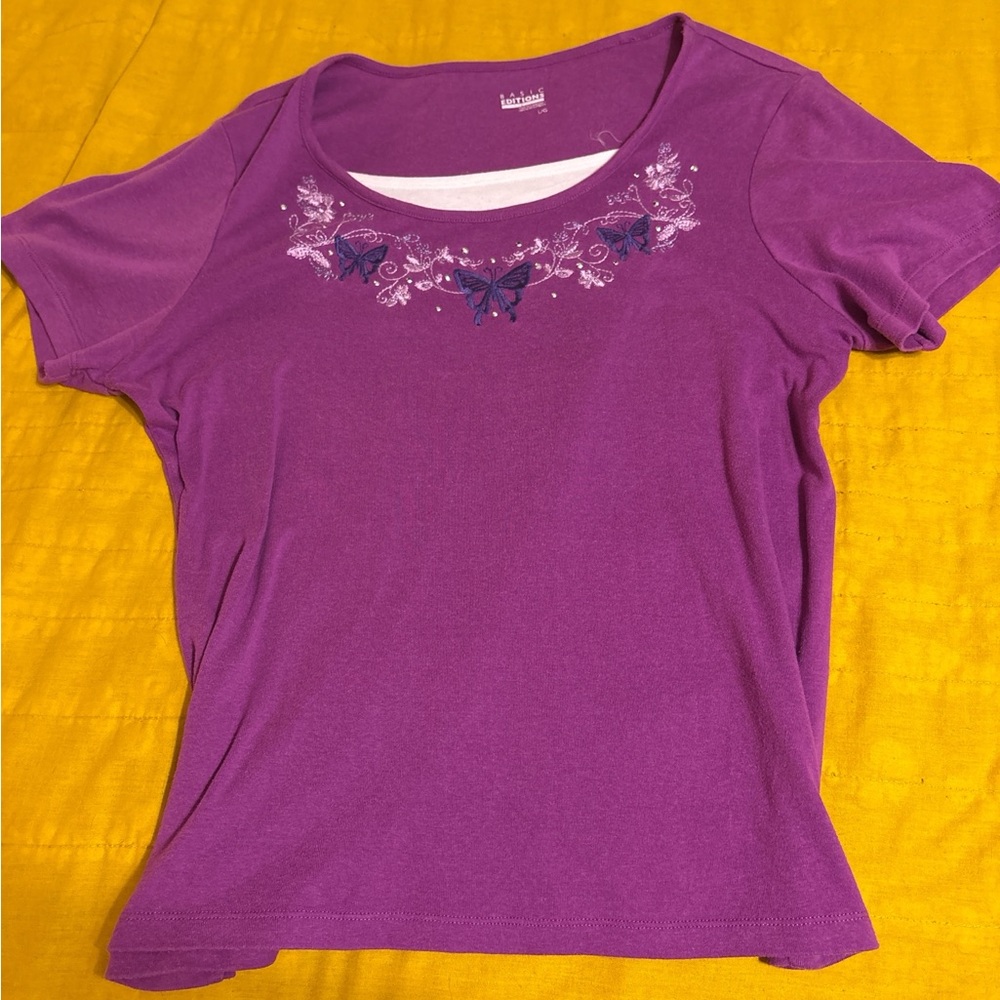 Hanes Purple Fitted Embellished Short Sleeve Tee